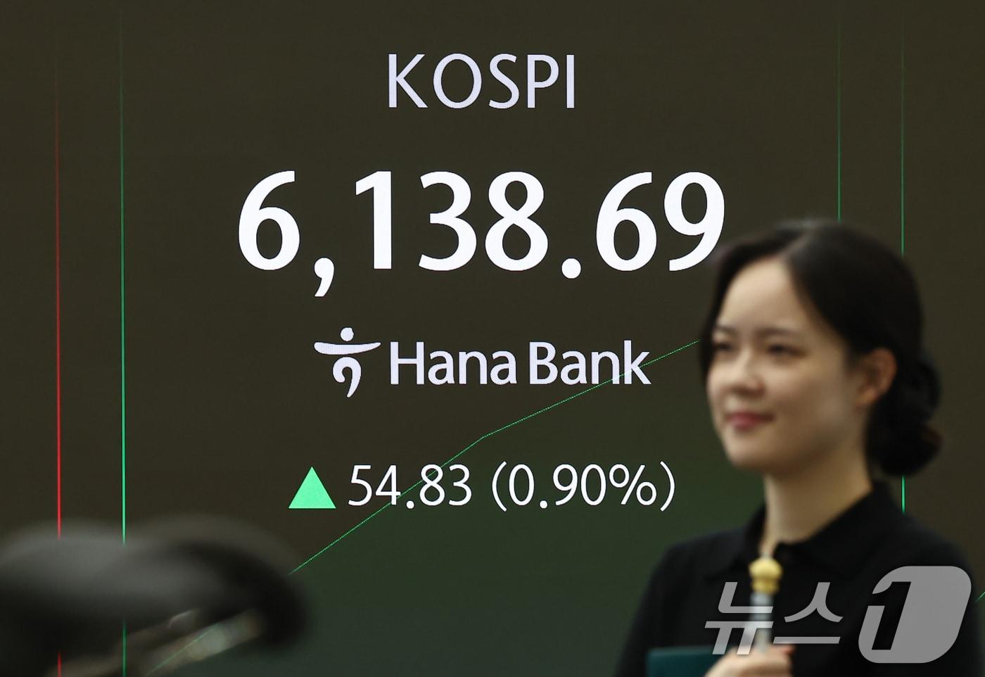 본문 이미지 - 26일 서울 중구 하나은행 딜링룸 전광판에 코스피 등 시황이 표시되고 있다. 이날 코스피는 전 거래일 대비 37.17p(0.61%) 상승한 6121.03, 코스닥은 10.90p(0.94%) 상승한 1176.15에 거래를 시작했다. 2026.2.26 ⓒ 뉴스1 김도우 기자