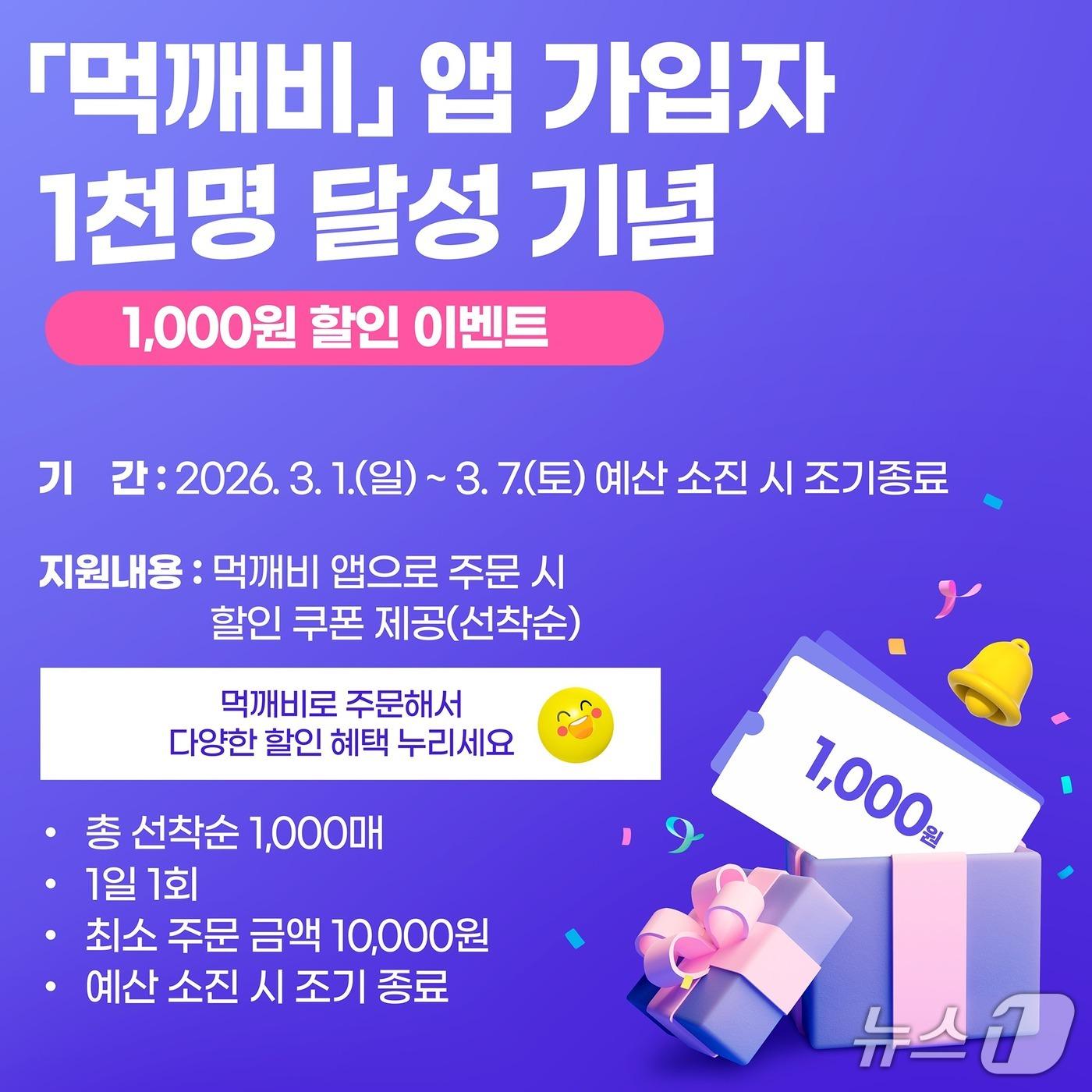 본문 이미지 - 김제시가 공공배달앱 '먹깨비' 가입자 1000명 돌파를 기념해 3월 1일부터 7일간 할인 이벤트를 진행한다./뉴스1