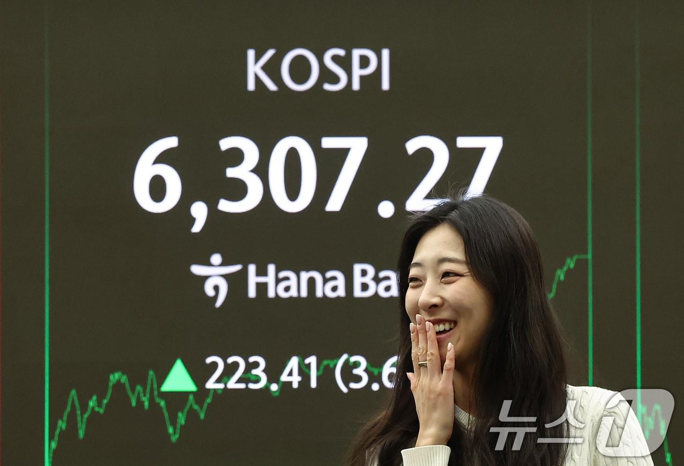 본문 이미지 - 서울 중구 하나은행 본점 딜링룸 전광판에 종가가 표시되고 있다.  2026.2.26 ⓒ 뉴스1 김도우 기자