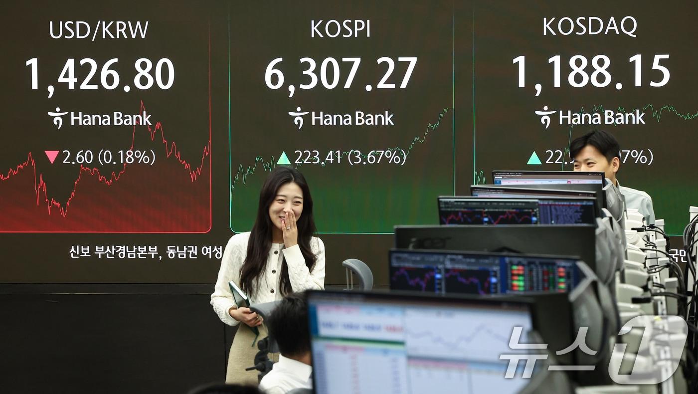 본문 이미지 - 지난 26일 서울 중구 하나은행 본점 딜링룸 전광판에 종가가 표시되고 있다.  2026.2.26 ⓒ 뉴스1 김도우 기자