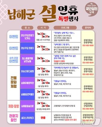 본문 이미지 - 남해군 설 연휴 행사 안내문.