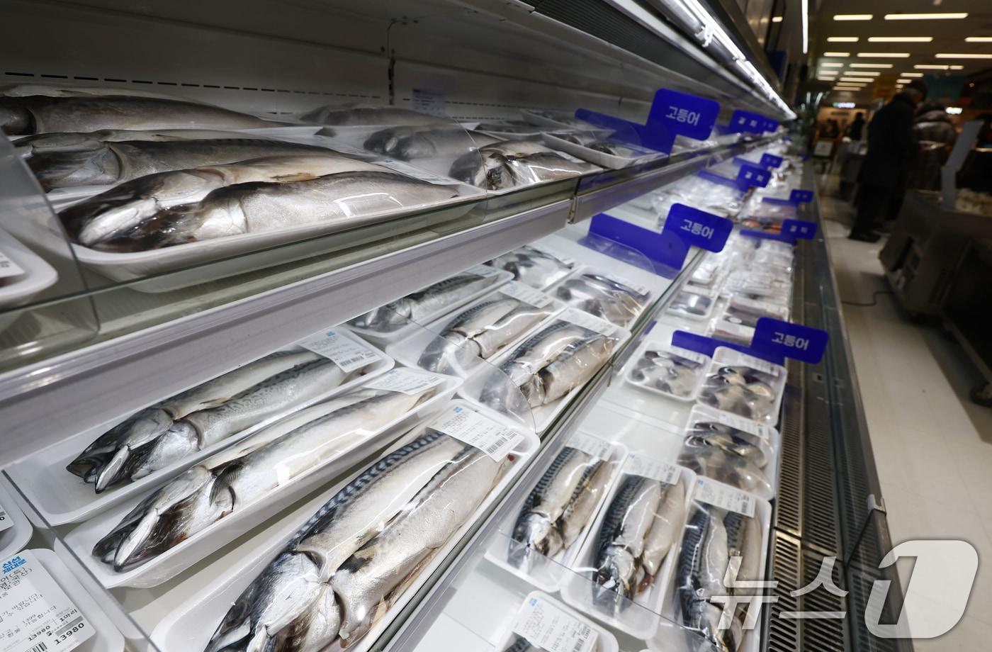 본문 이미지 - 서울 시내 마트에 진열된 고등어. 2026.2.3 ⓒ 뉴스1 김민지 기자