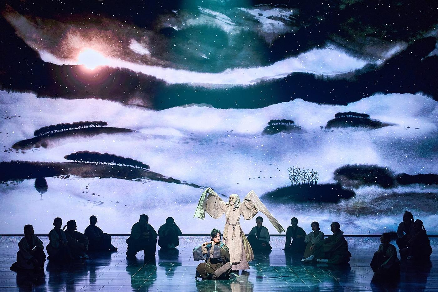 본문 이미지 - 2026 뮤지컬 '몽유도원' 공연 사진. 아랑과 도미를 연기하는 배우들.(에이콤 제공)