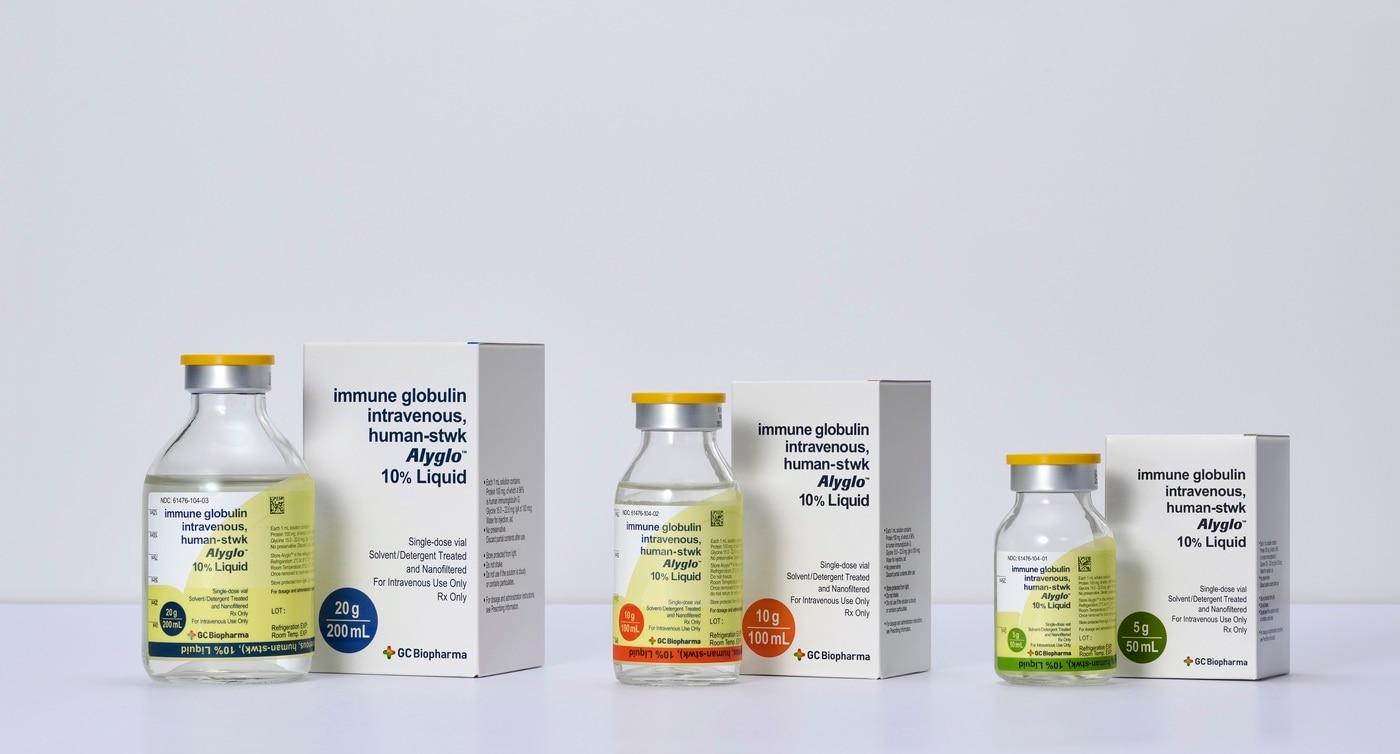 본문 이미지 - GC녹십자가 개발한 면역결핍질환 치료용 혈액제제 '알리글로'(ALYGLO) 제품.(GC녹십자 제공)/뉴스1