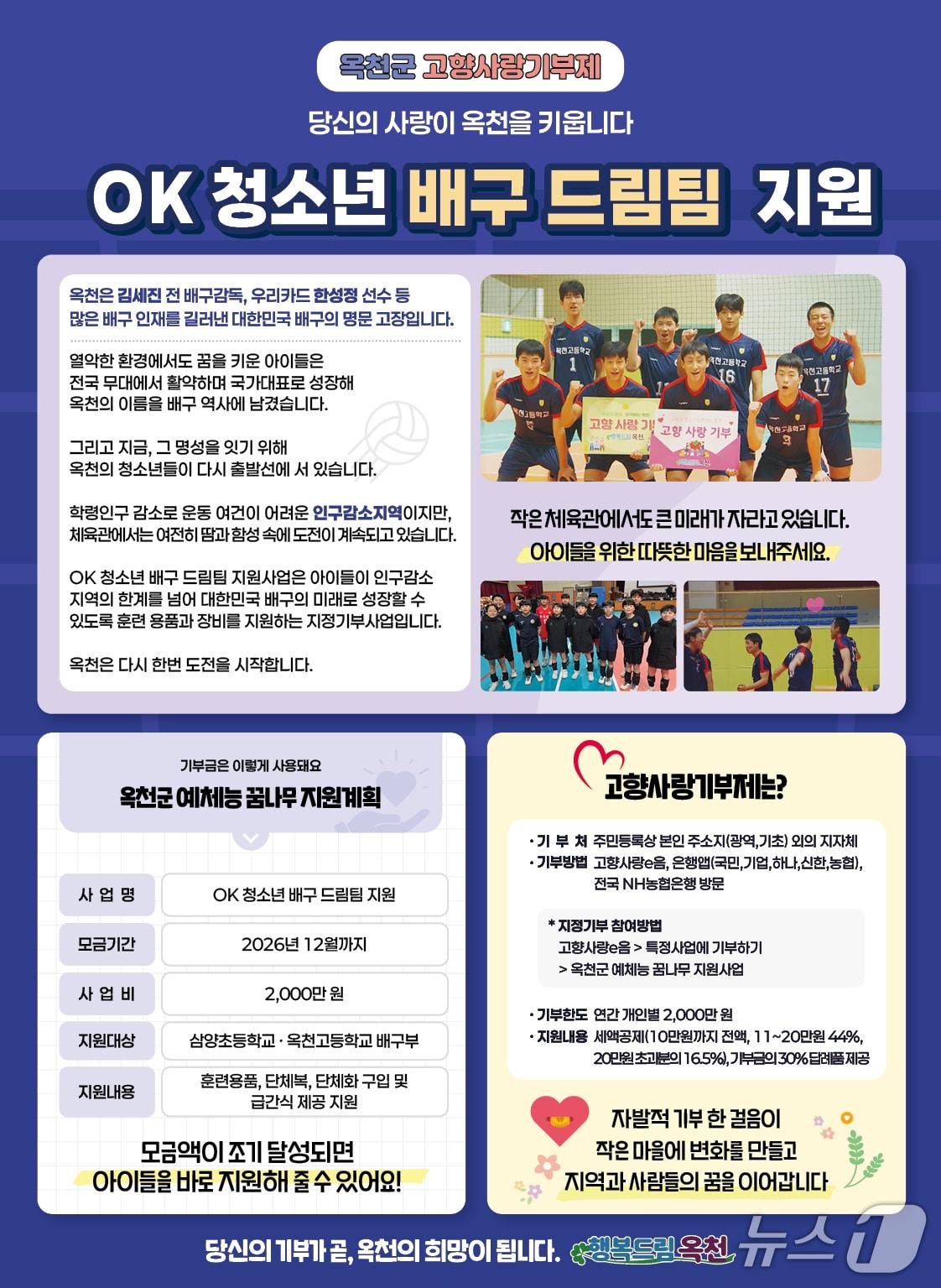 본문 이미지 -  'OK 청소년 배구 드림팀 지원' 홍보물(옥천군 제공. 재판매 및 DB금지) /뉴스1 