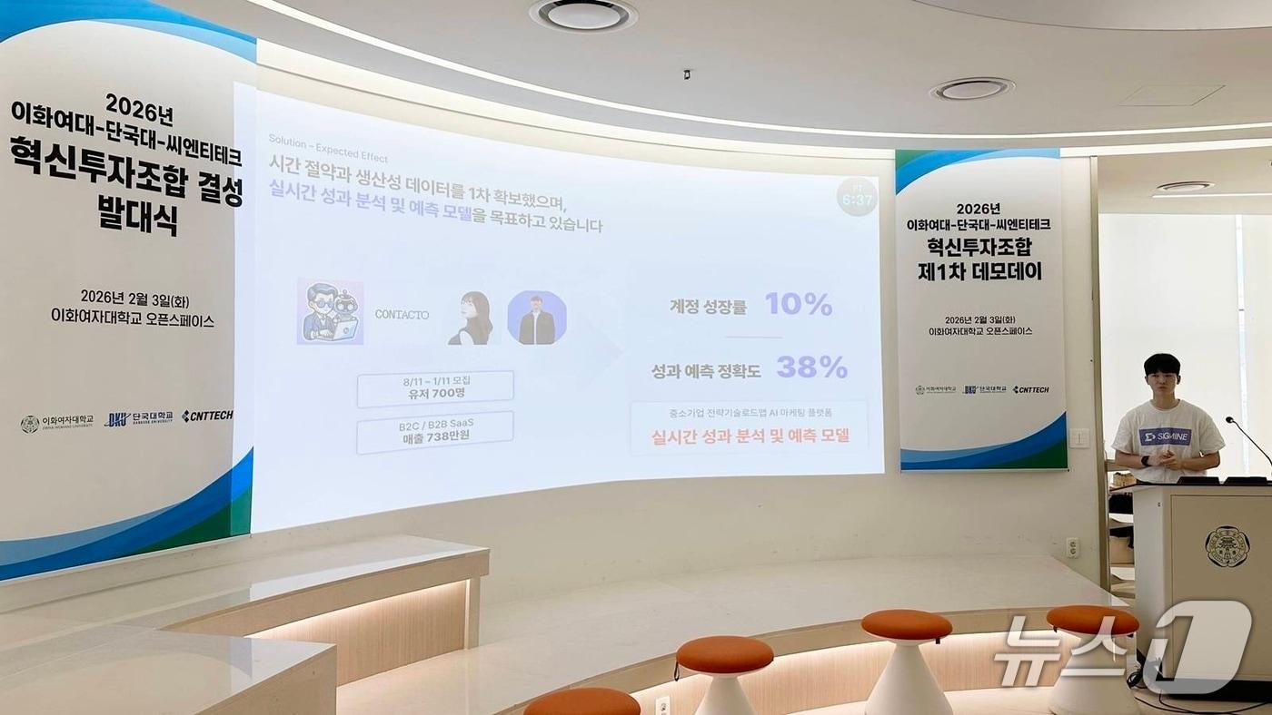 본문 이미지 - 단국대 학생 창업자 안대철 대표(주식회사 시그마인)가 지난 3일 IR 발표를 하고 있는 모습.(단국대 제공)