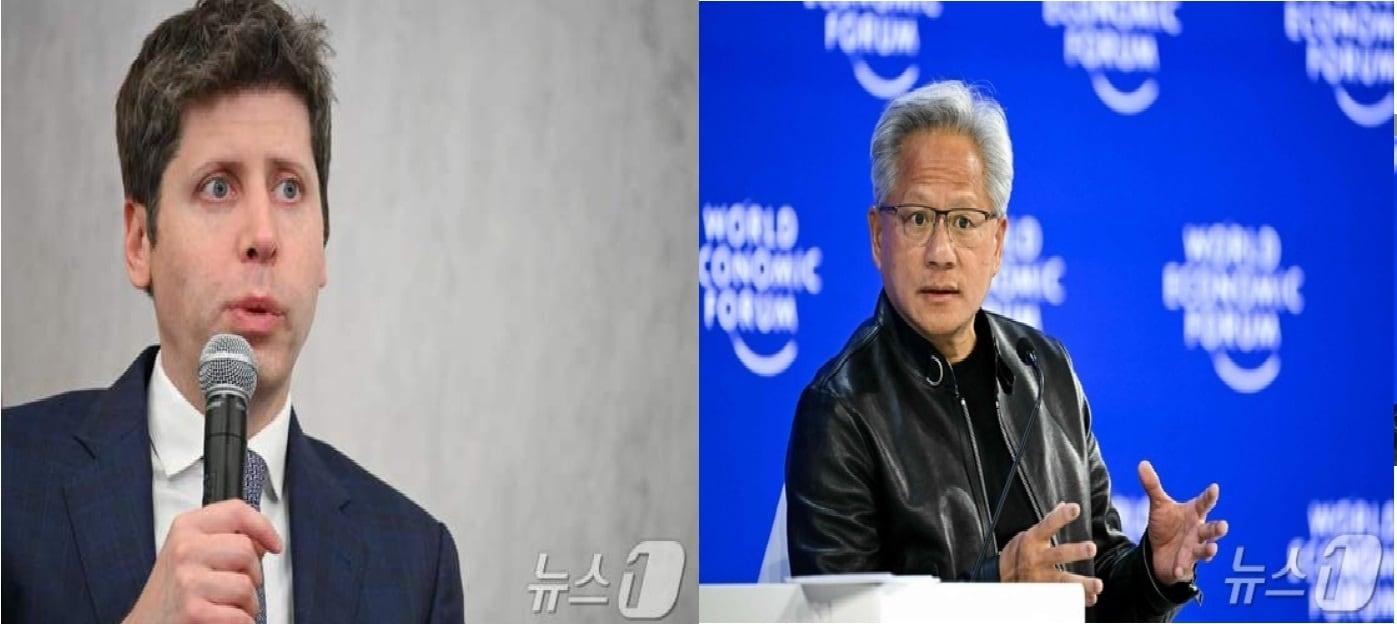 본문 이미지 - 샘 올트먼 오픈AI CEO(왼쪽)와 젠슨 황 엔비디아 CEO.ⓒ AFP=뉴스1