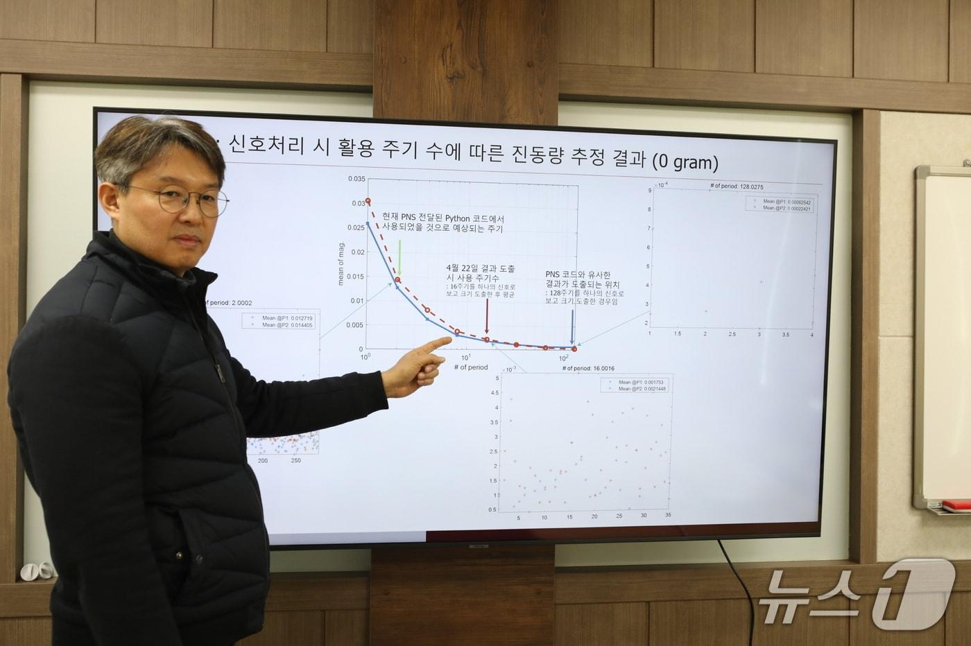 본문 이미지 - 김병옥 한국기계연구원 가상공학플랫폼연구본부 AX융합연구센터 책임연구원이 밸런싱 머신에 대한 기술을 설명하고 있다.(기계연 제공) /뉴스1