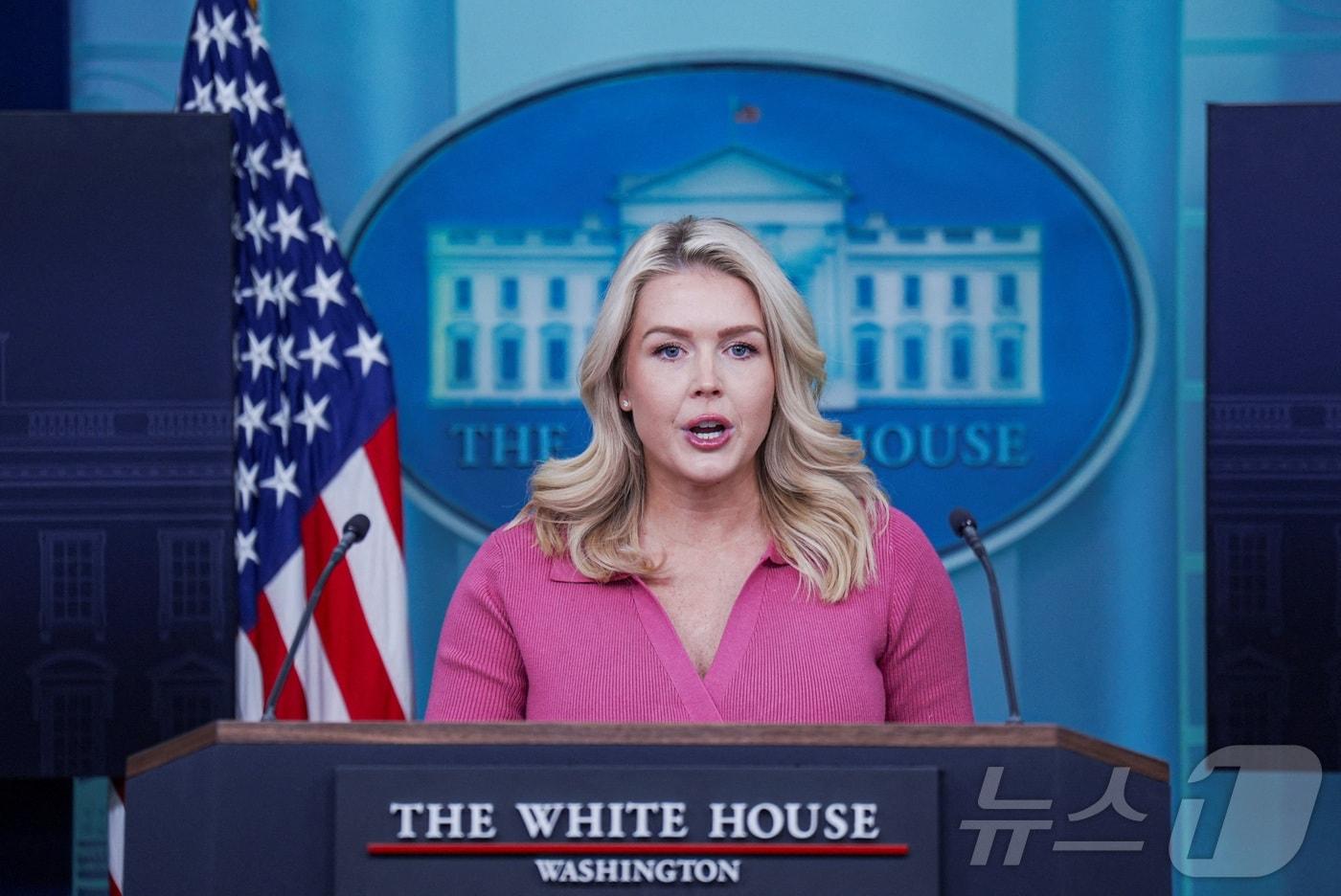 본문 이미지 - 캐롤라인 레빗 미국 백악관 대변인이 5일(현지시간) 정례 브리핑을 진행하고 있다. 2026.02.05. ⓒ 로이터=뉴스1 ⓒ News1 류정민 특파원