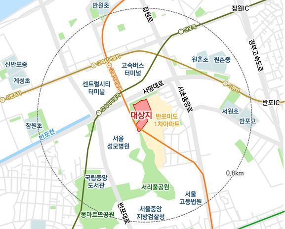 본문 이미지 - 반포미도2차아파트 위치도(서울시 제공)  뉴스1ⓒ news1   