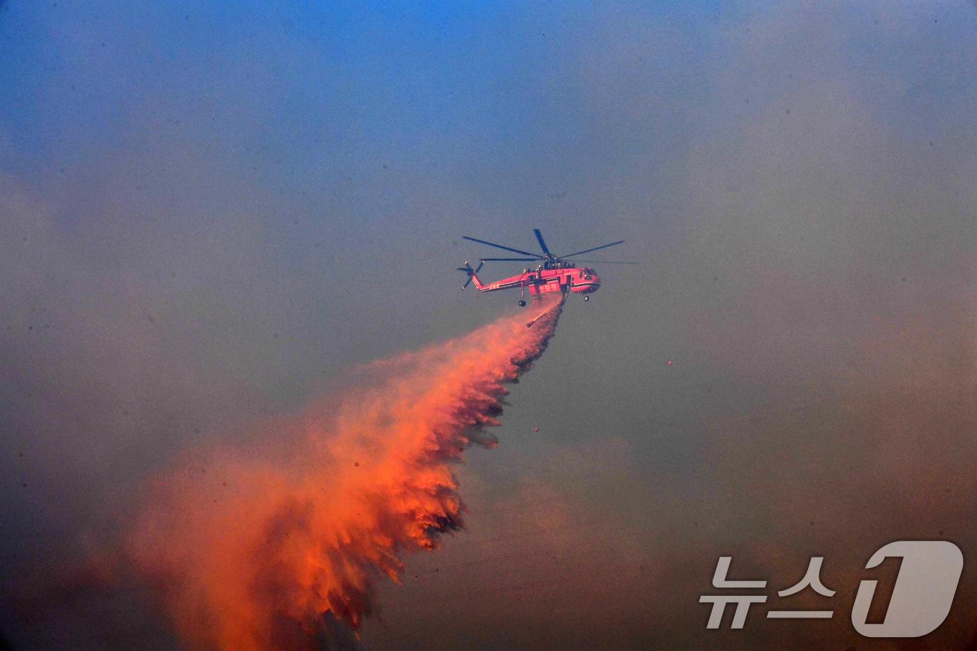 본문 이미지 - 지난달 8일 오전 경북 경주시 문무대왕면 입천리에서 발생한 산불이 강풍을 타고 확산되자 산림청 초대형 헬기가 진화 작업을 벌이고 있다. 2026.2.8 ⓒ 뉴스1 최창호 기자