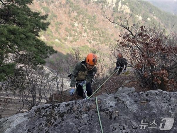 본문 이미지 - 북한산 국립공원에서 국립공원 관계자들이 취약지역에 대한 안전점검을 벌이고 있다. (국립공원공단 제공, 재판매 및 DB금지)