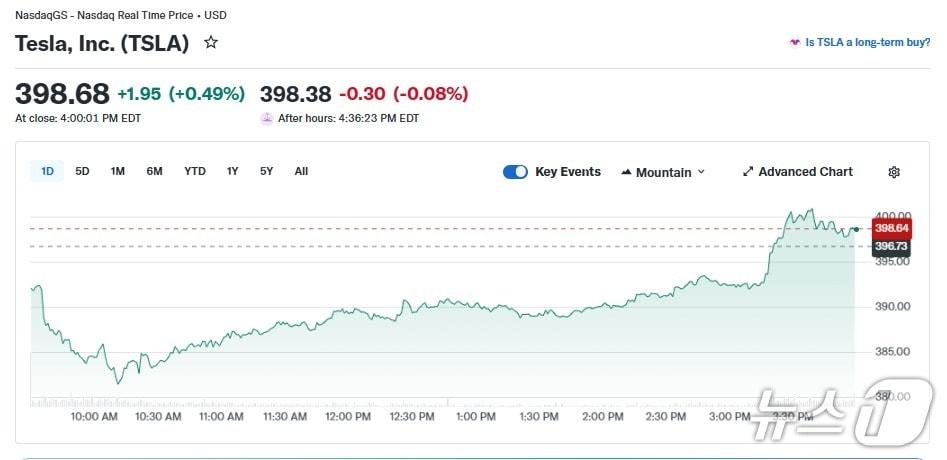본문 이미지 - 테슬라 일일 주가 추이 - 야후 파이낸스 갈무리