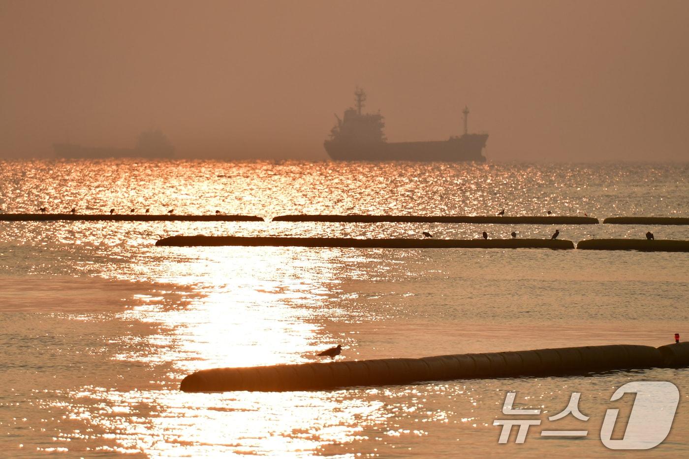 본문 이미지 - 10일 오전 경북 포항시 북구 영일대해수욕장 앞 바다 수면 위로 아침 햇살이 내려쬐고 있다. 2026.3.10 ⓒ 뉴스1 최창호 기자