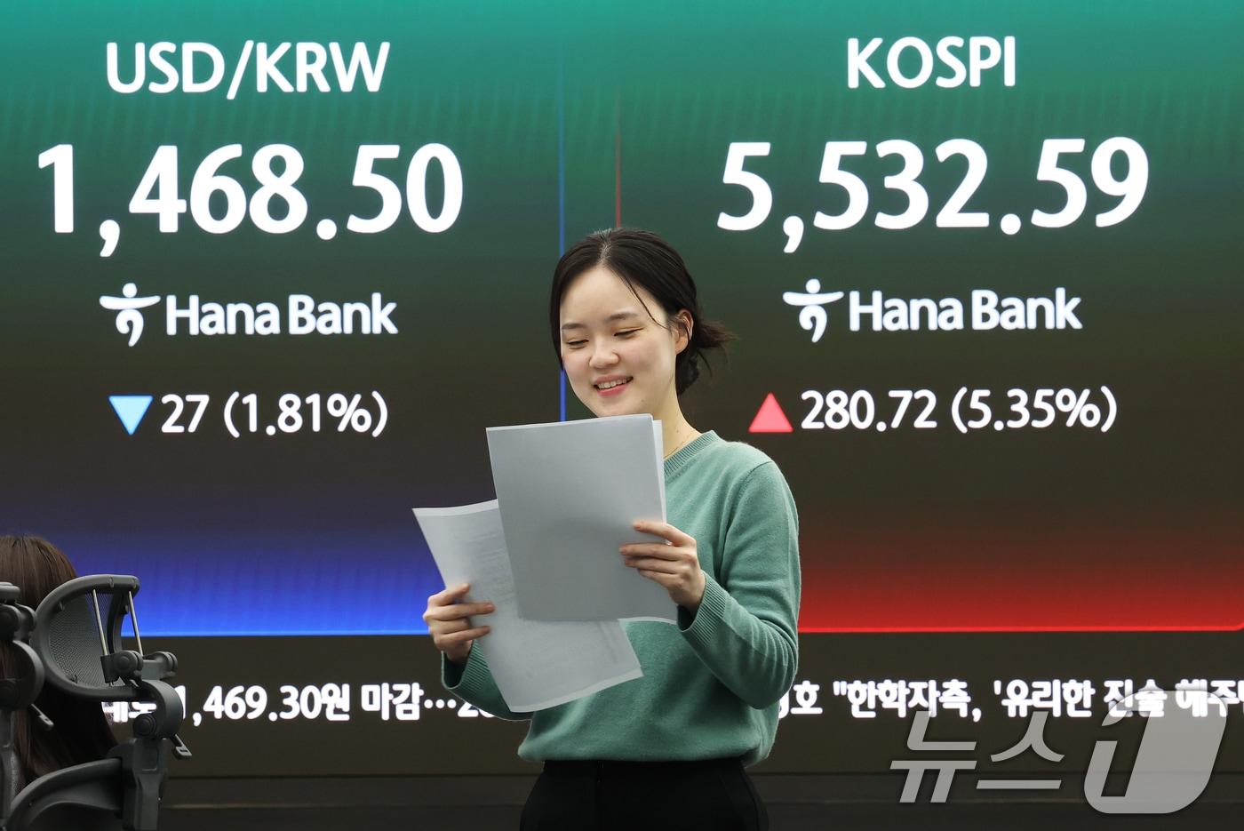 본문 이미지 - 서울 중구 하나은행 딜링룸 전광판 코스피 지수가 표시되고 있다. (사진은 기사 내용과 무관) 026.3.10 ⓒ 뉴스1 오대일 기자