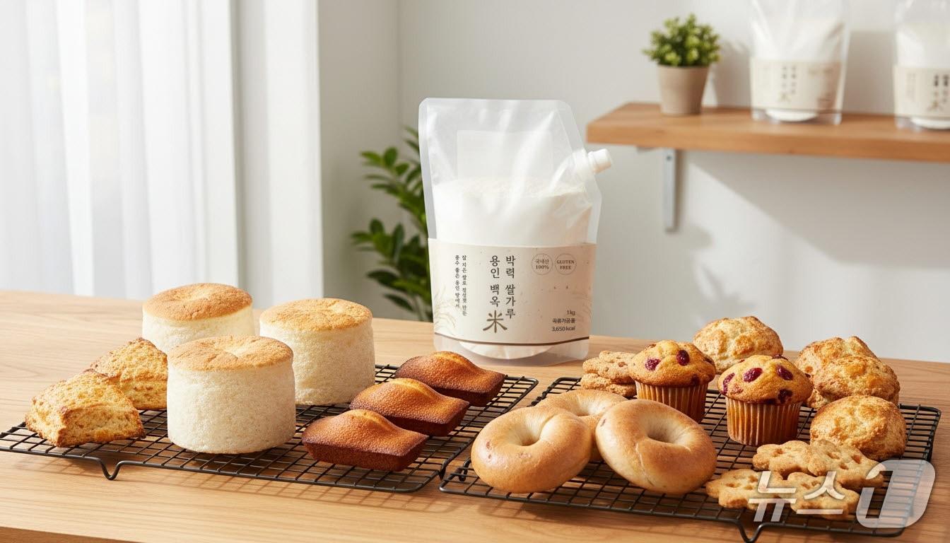 본문 이미지 - 글루텐 프리 ‘백옥쌀’ 제과용 박력 쌀가루로 만든 베이커리 제품들.(용인시 제공)
