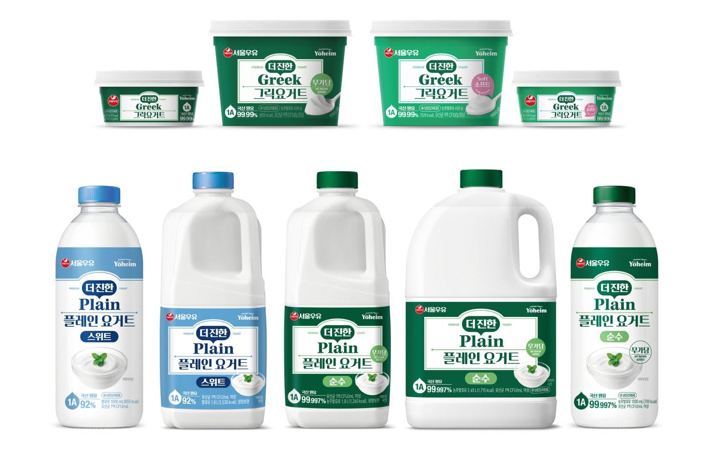 본문 이미지 - '더 진한 그릭요거트 4종'과 '더 진한 플레인 요거트 5종.(서울우유협동조합 제공)
