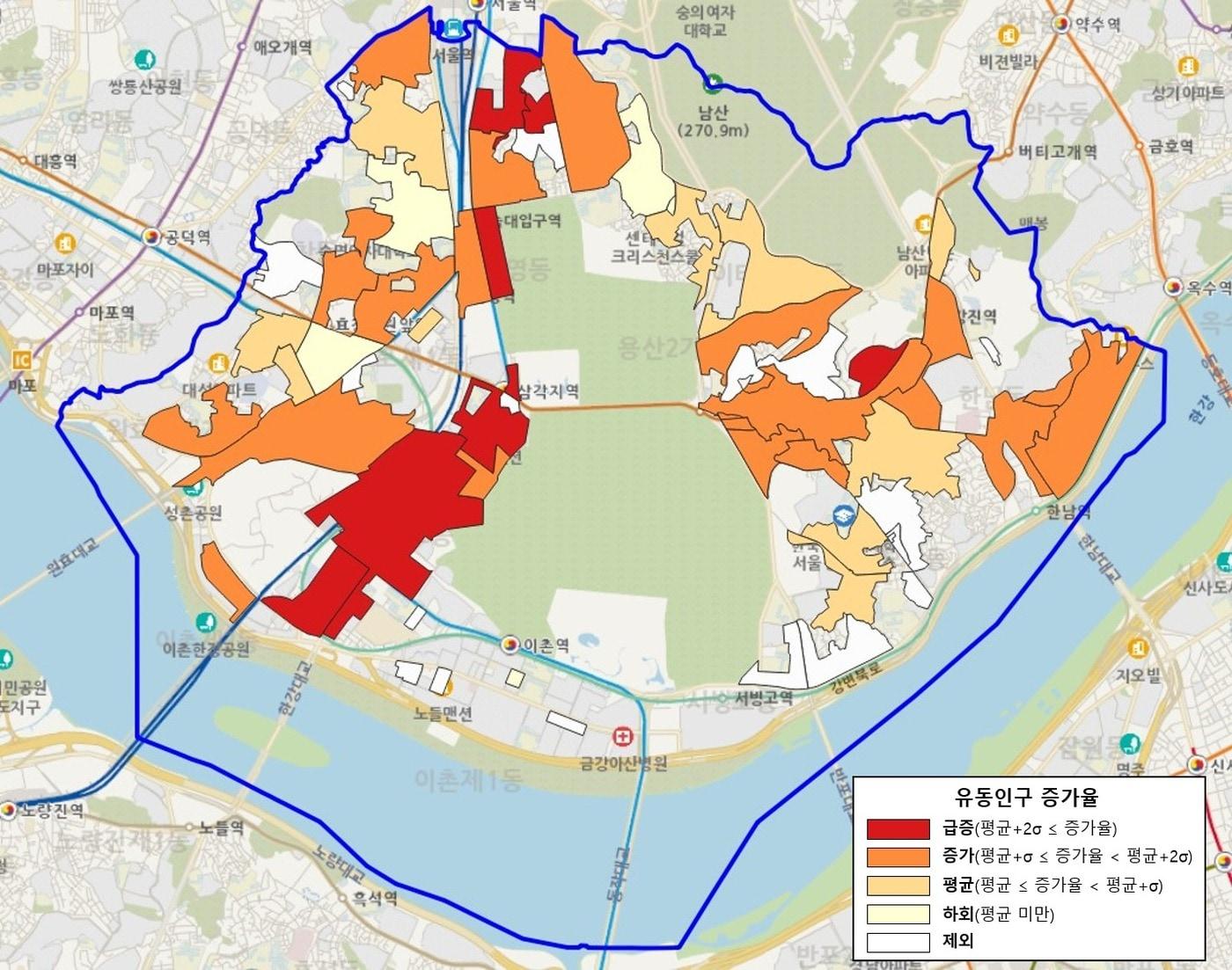 본문 이미지 - 2025년 2분기부터 2025년 3분기까지 상권별 유동인구 증가율.(서울시 제공)