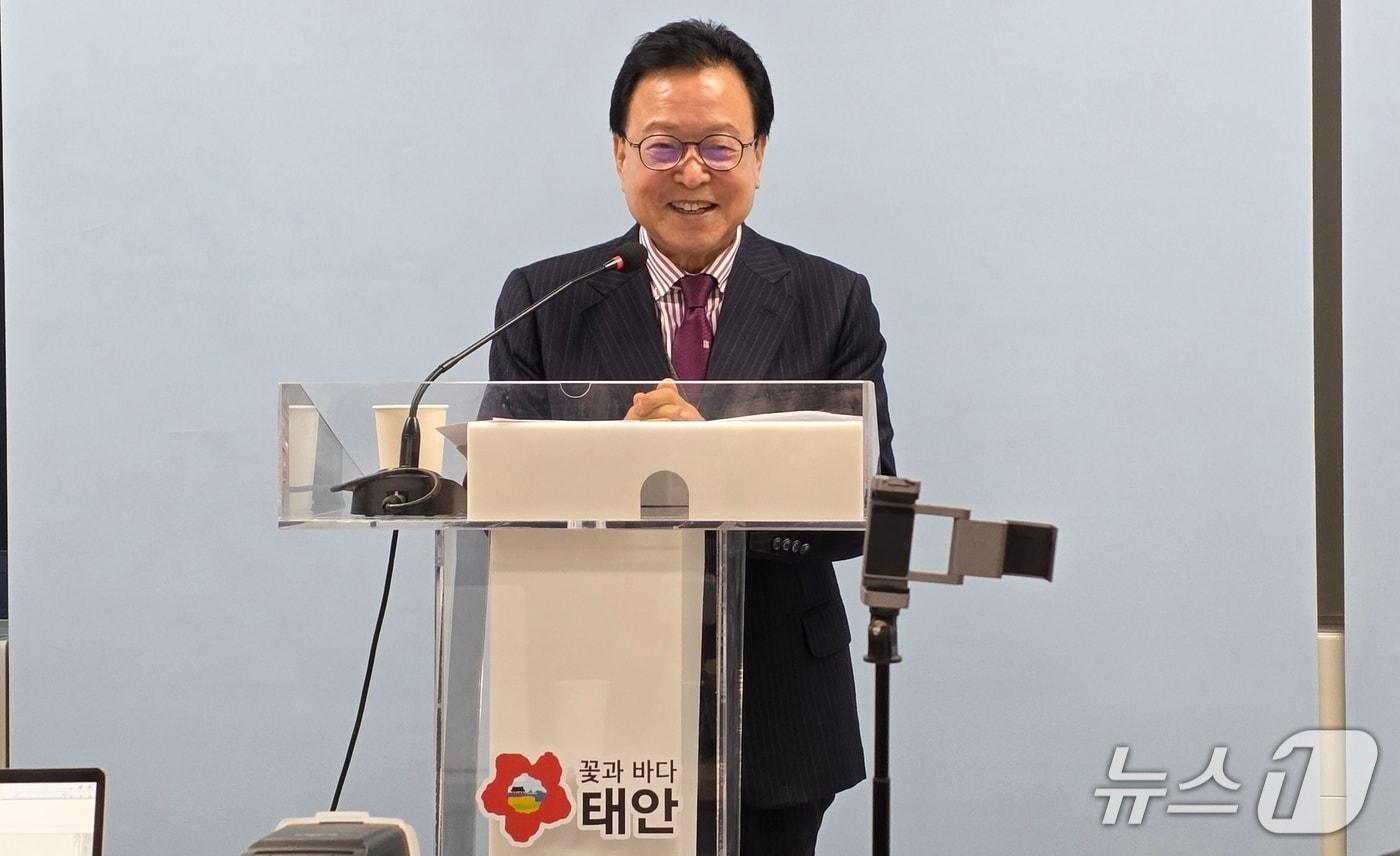 본문 이미지 - 12일 태안군수 출마를 공식 선언하고 있는 김세호 전 태안군수(재판매 및 DB금지)2026.3.12 ⓒ 뉴스1 김태완 기자