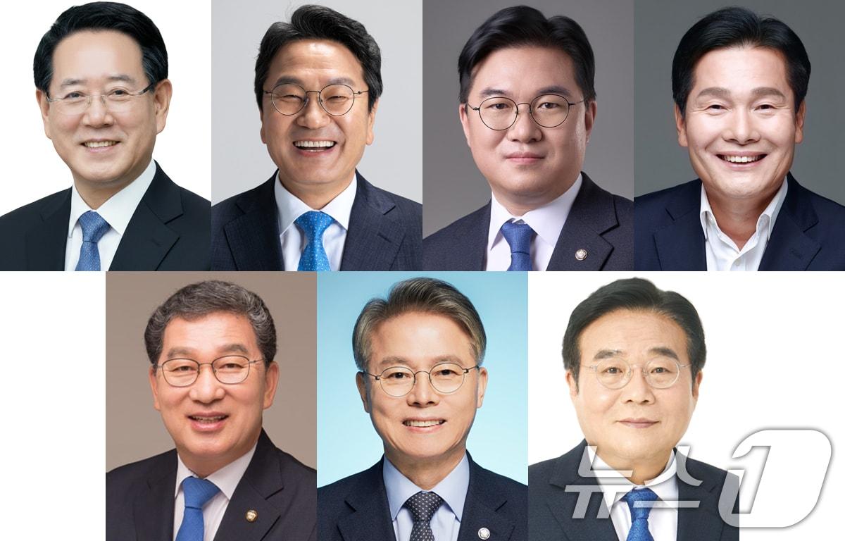 본문 이미지 - 더불어민주당 전남광주통합특별시장 후보군들. 사진은 윗줄 왼쪽부터 기호순 △1번 김영록 △2번 강기정 △3번 정준호 △4번 주철현 △5번 신정훈 △6번 민형배 △7번 이병훈.DB ⓒ 뉴스1