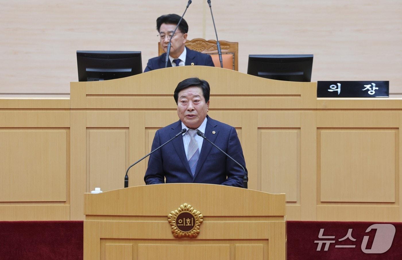 본문 이미지 - 정길수 전남도의원이 5분 발언을 하고 있다.(전남도의회 제공, 재판매 및 DB금지)/뉴스1 