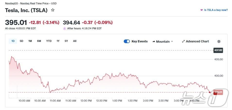 본문 이미지 - 테슬라 일일 주가 추이 - 야후 파이낸스 갈무리