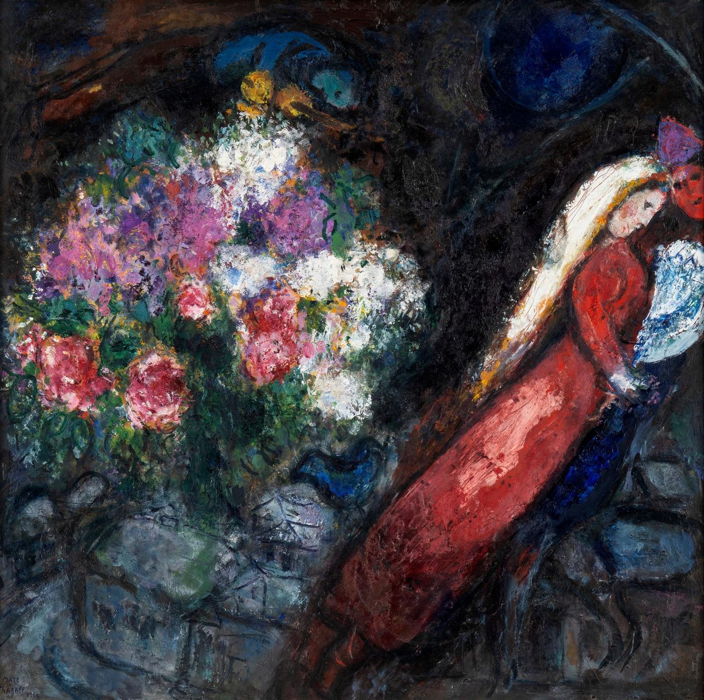 본문 이미지 - 마르크 샤갈 Marc Chagall 1887 - 1985 Russian/French, La Femme en Rouge/ Woman in Red, oil on cardboard, 84&times;84.5cm | 1956 (45~90억 원) (케이옥션 제공)