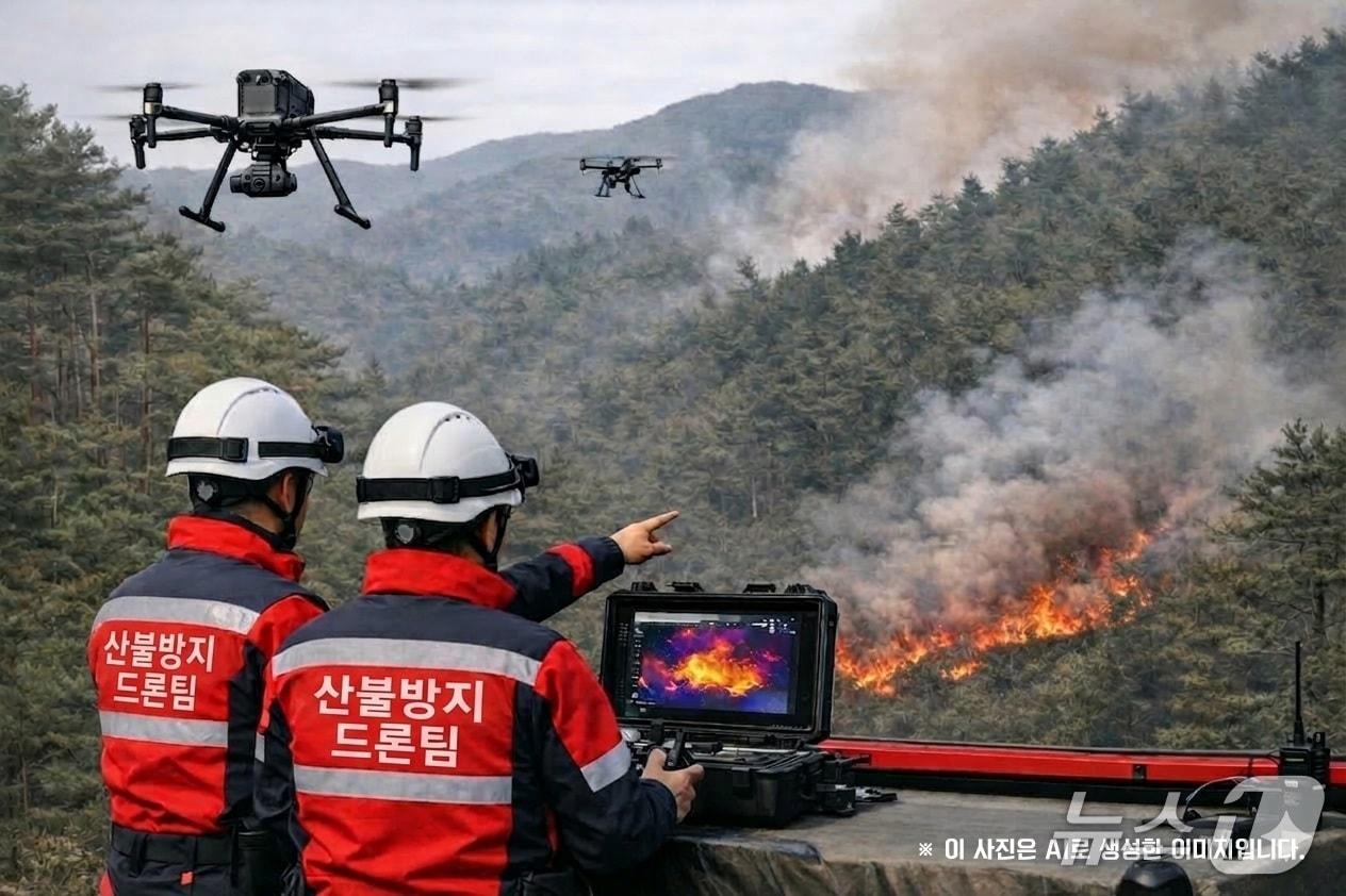 본문 이미지 - 산림청 산하 한국산림재난안전기술공단 ‘산불방지 드론팀’ AI 생성 이미지(산림청 제공.재판매 및 DB금지)/뉴스1