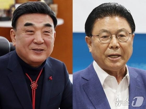 본문 이미지 - 왼쪽부터 김두겸 울산시장과 박맹우 전 울산시장.ⓒ 뉴스1