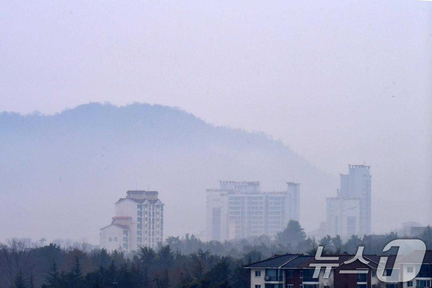 본문 이미지 - 18일 오전 봄비가 내린 경북 포항시 남구 연일읍의 한 고층 아파트 주변이 안개에 덮여있다. 2026.3.18 ⓒ 뉴스1 최창호 기자