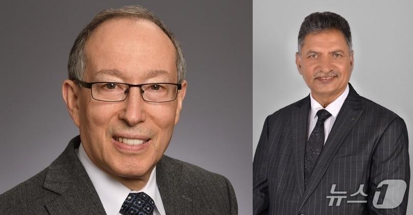 본문 이미지 - (왼쪽부터) 월터 A. 오렌스타인(Walter A. Orenstein) 교수, 개발도상국 백신생산 기업 네트워크(DCVMN)의 Rajinder Suri(라진더 수리) CEO(최고경영자).(SK바이오사이언스 제공)