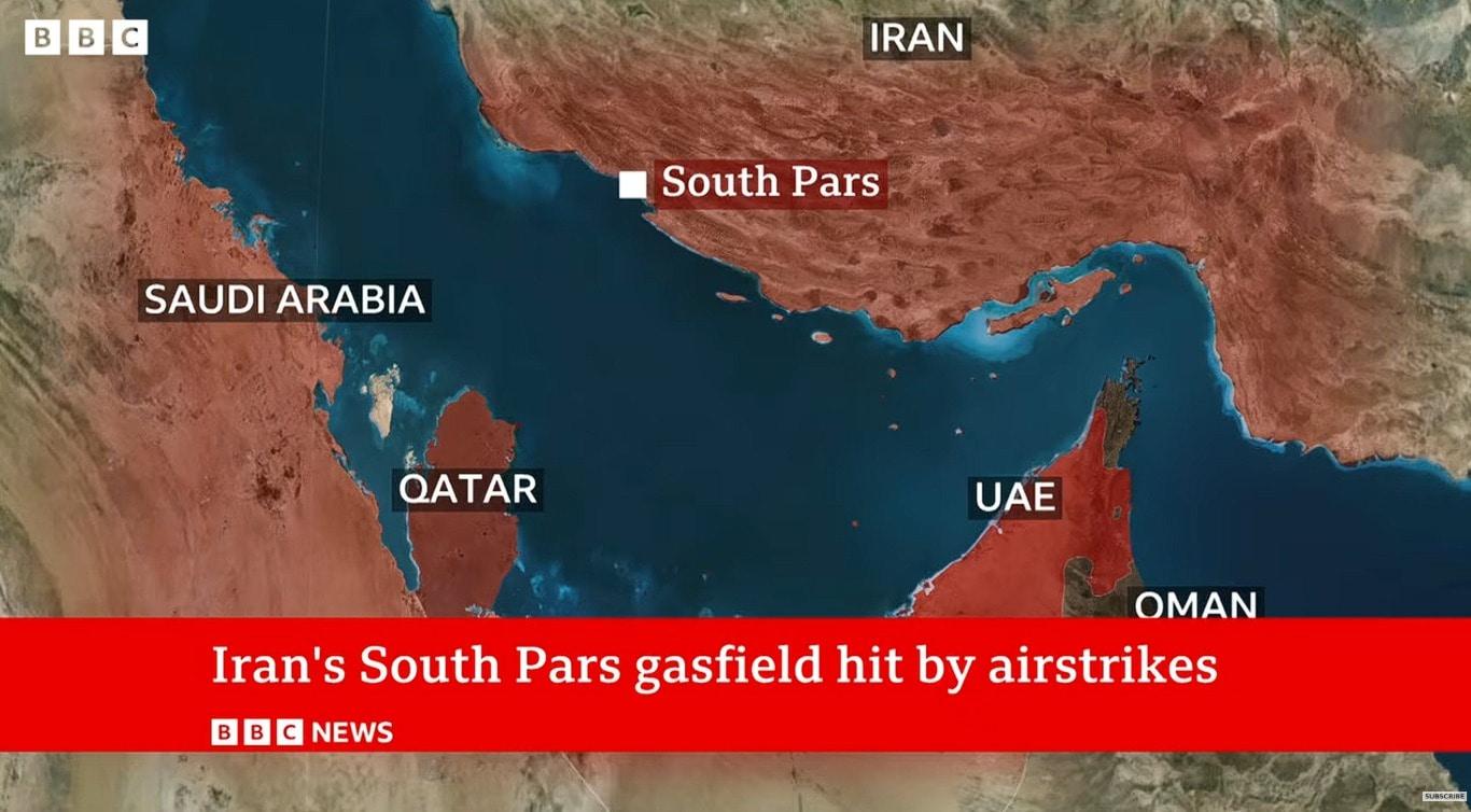 사우스 파르스 가스전 위치. (BBC 유튜브 캡쳐)
