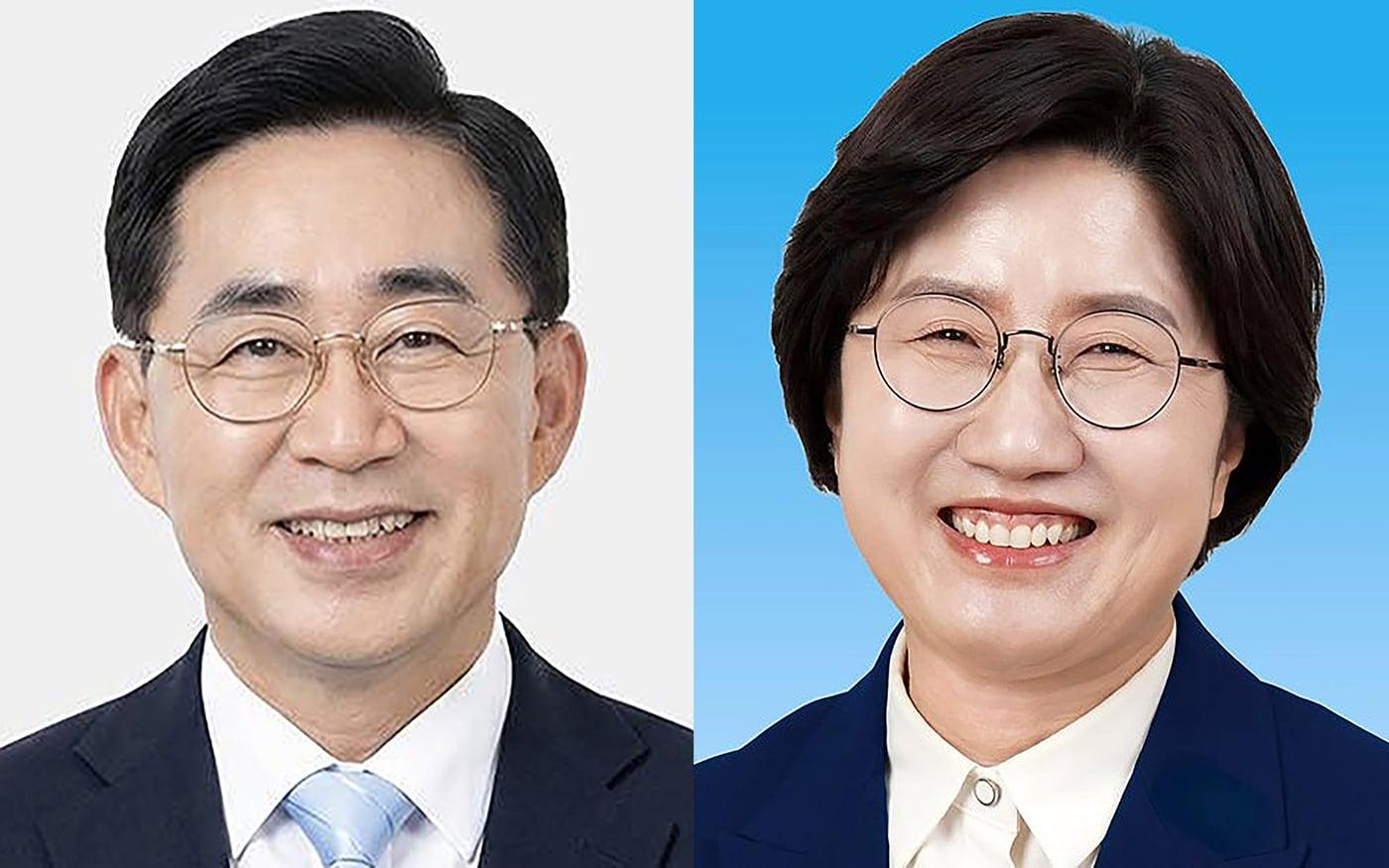 본문 이미지 - 제9회 전국동시지방선거 제주특별자치도교육감 선거에 출마하는 송문석 예비후보와 고의숙 예비후보.