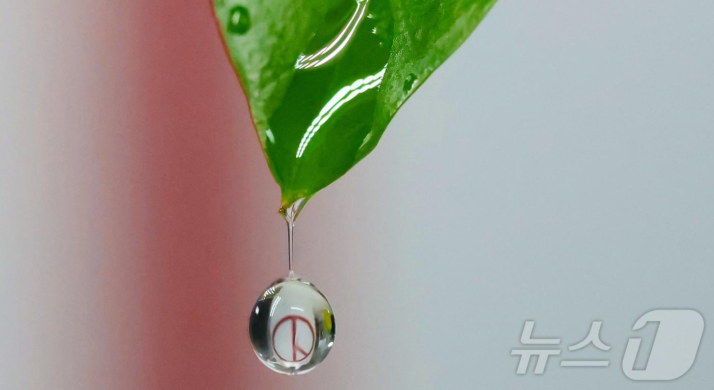 본문 이미지 - ‘세계 물의 날’을 앞둔 20일 물방울 속에 기표 모양이 담겨있다. 한 방울의 물처럼 소중한 한 표가 6월 3일 지방선거에서 지역의 미래를 결정짓는다는 의미를 담았다. 2026.3.20 ⓒ 뉴스1 김기태 기자