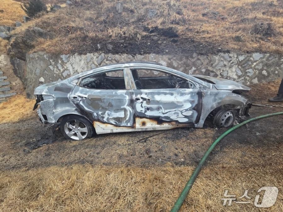 본문 이미지 - 천안 병천면 공동묘지에서 발생한 차량 화재.(천안동남소방서 제공. 재판매 및 DB금지)