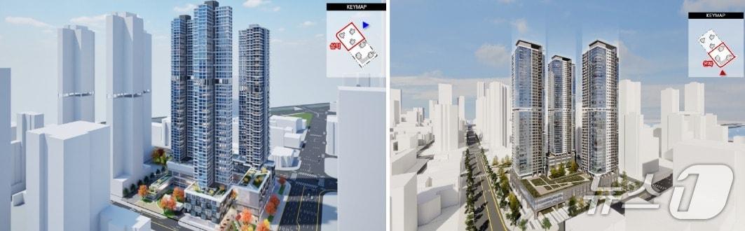 본문 이미지 - 여의도 삼익아파트(왼쪽)와 은하아파트(오른쪽) 조감도 (서울시 제공) 뉴스1 ⓒ News1 