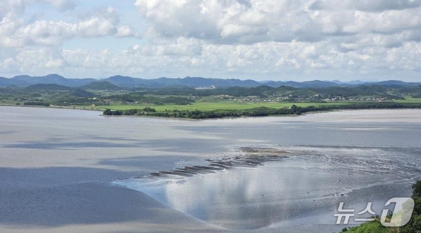 본문 이미지 - 오두산 통일전망대 야외 전망실에서 보는 북한 황해북도 개풍군의 모습. (오두산 통일전망대 제공)