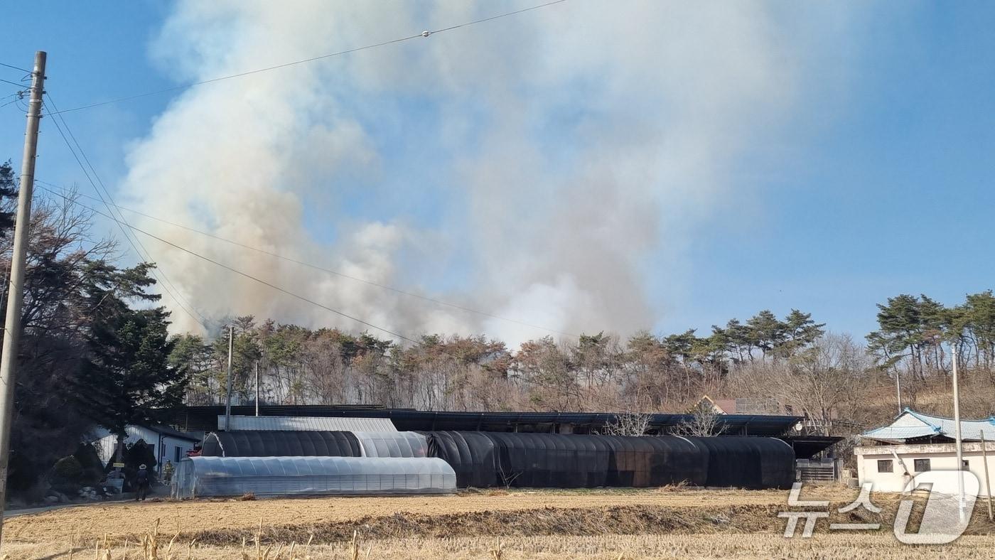 본문 이미지 - 22일 오후 3시 14분쯤 경북 안동시 와룡면 가구리 마을야산에서 산불이 발생했다.(경북소방 제공. 재판매 및 DB금지)/뉴스1