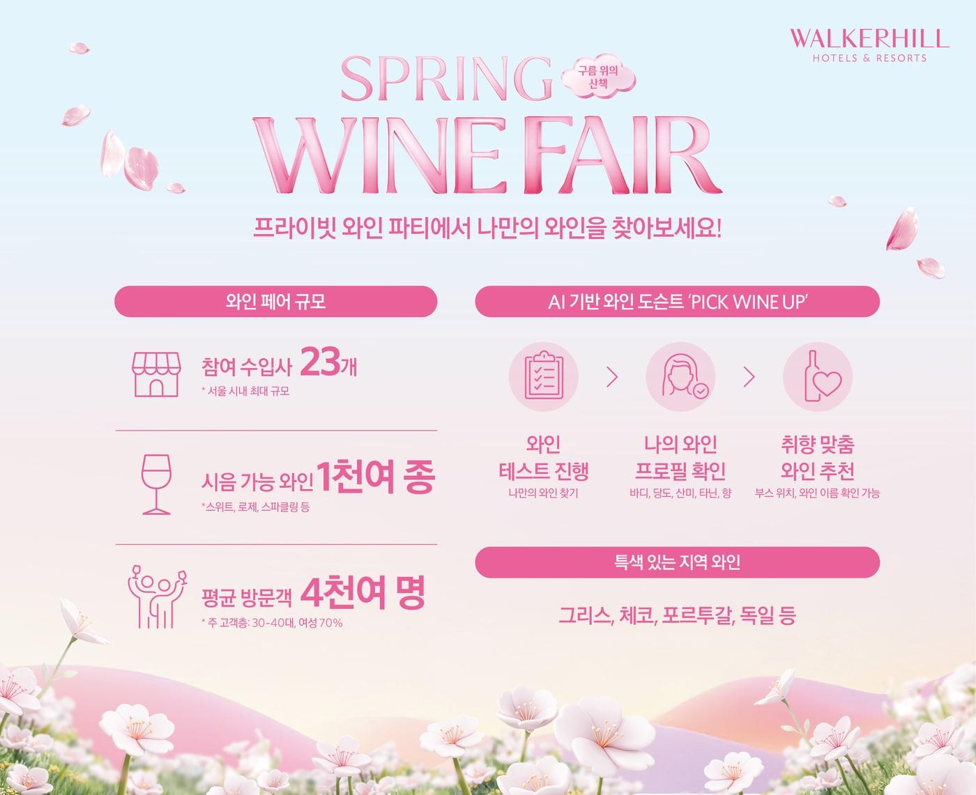 본문 이미지 - 워커힐 호텔앤리조트가 벚꽃 시즌을 맞아 '와인 페어 - 구름 위의 산책'을 개최한다고 23일 밝혔다.