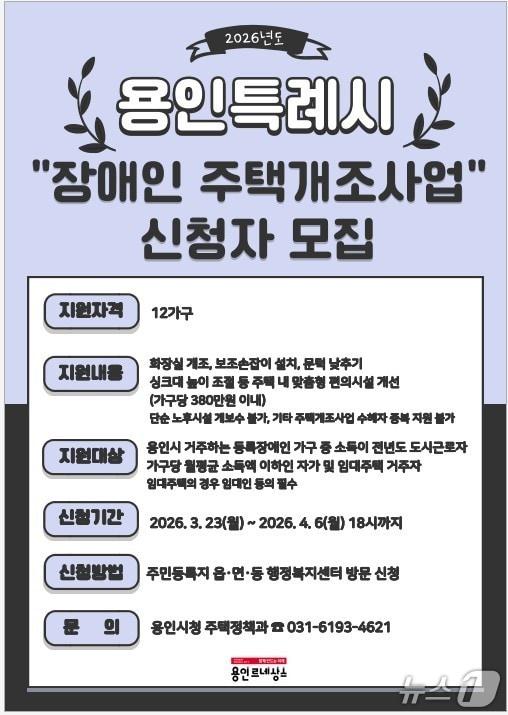 본문 이미지 - '장애인 주택개조사업' 신청자 모집 안내 포스터.(용인시 제공)