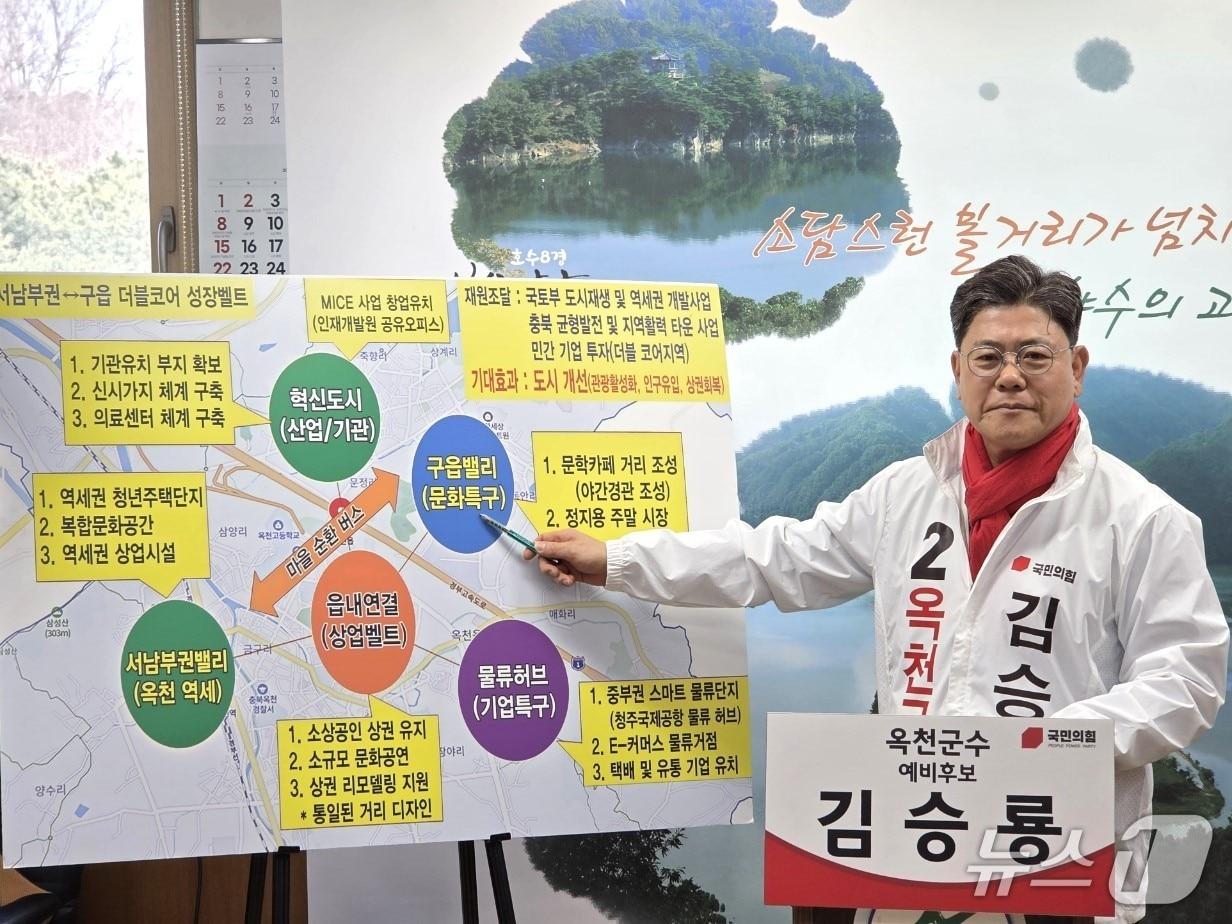 본문 이미지 - 23일 옥천군수 선거 국민의힘 김승룡 예비후보가 공약을 발표하고 있다. 2026.3.23/뉴스1