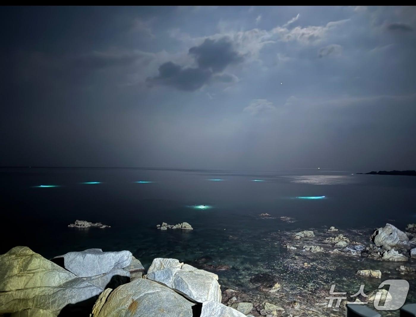 본문 이미지 - 불법 해루질로 추정되는 불빛 자료사진.(속초해경 제공, 재판매 및 DB 금지)