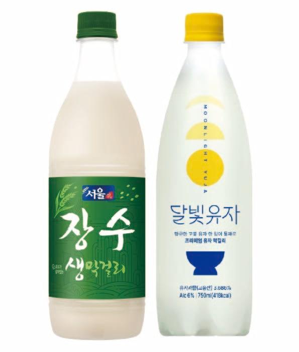 본문 이미지 - (왼쪽부터)서울장수 '장수 생막걸리', '달빛유자' 제품 이미지 (서울장수 제공) 