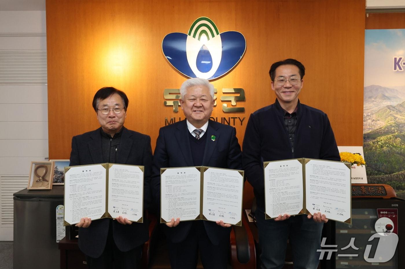 본문 이미지 - 전북 무주군은 25일 HY 우아점, 사회복지법인 무주군사회복지협의회과 '건강음표 배달 안부 확인 서비스'를 위한 업무협약을 체결했다.(무주군 제공. 재판매 및 DB 금지)