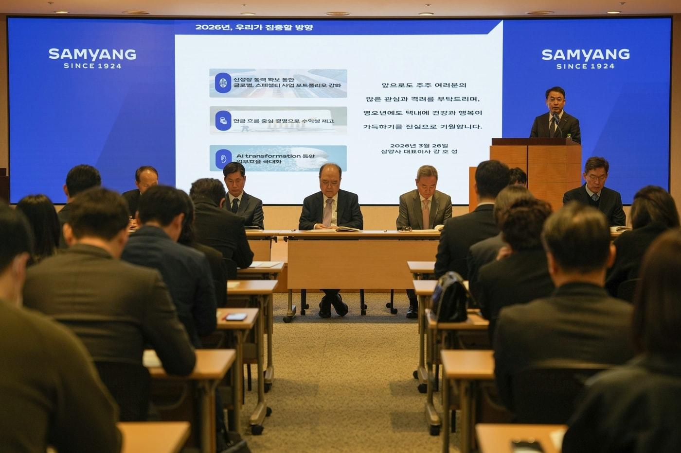 본문 이미지 - 삼양사가 26일 서울 종로구 삼양그룹 본사 1층 강당에서 제15기 정기주주총회를 열었다.(삼양사제공)