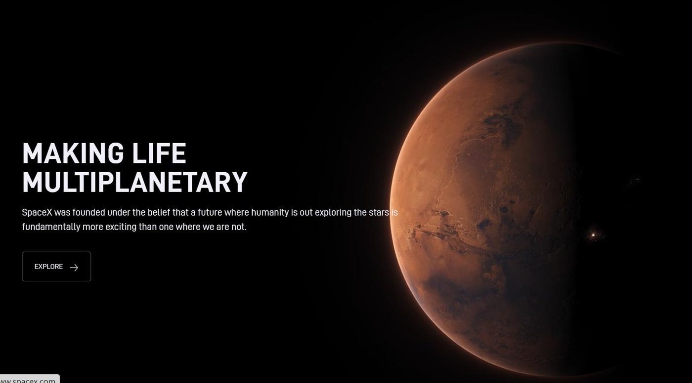 본문 이미지 - 스페이스X 홈페이지 화면 갈무리