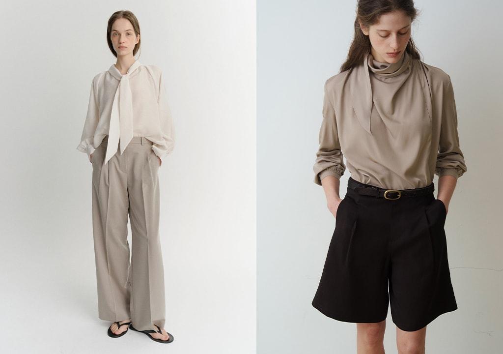 본문 이미지 - 브랜드별 타이 블라우스 제품 이미지 (좌)이아 룩북 (우)오브베이지 룩북(29cm 제공)