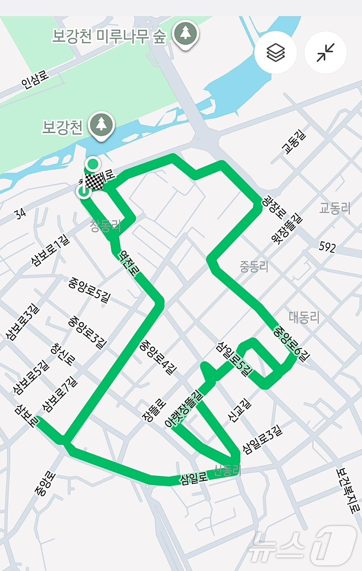 본문 이미지 - 충북 증평군보건소가 개발한 강아지모양 아트러닝 코스.(증평군 제공. 재판매 및 DB금지)