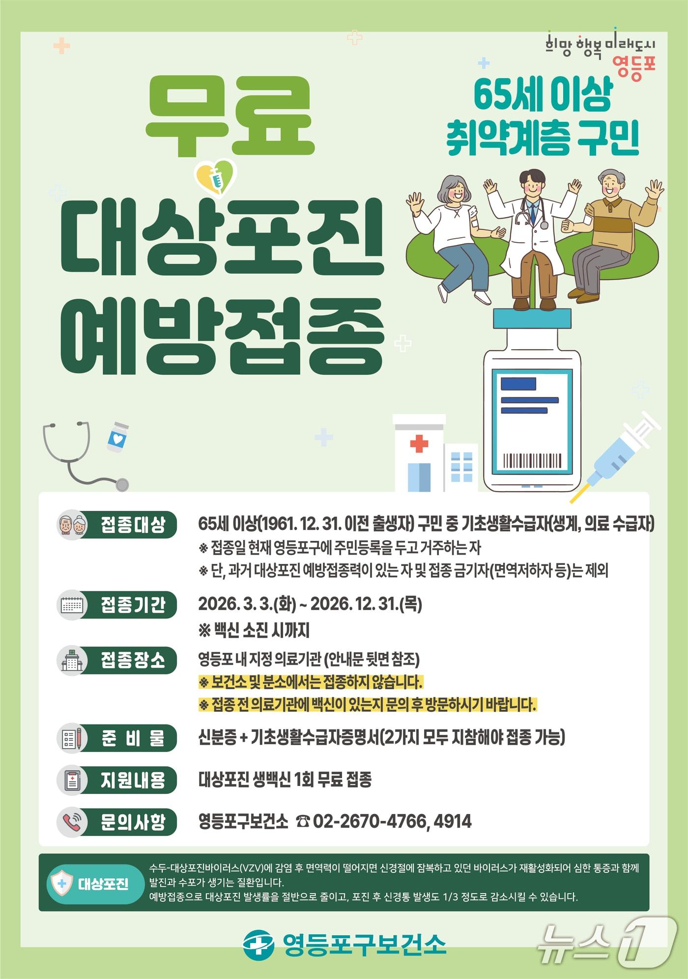 본문 이미지 - 대상포진 예방접종 무료 홍보 포스터.(영등포구 제공)