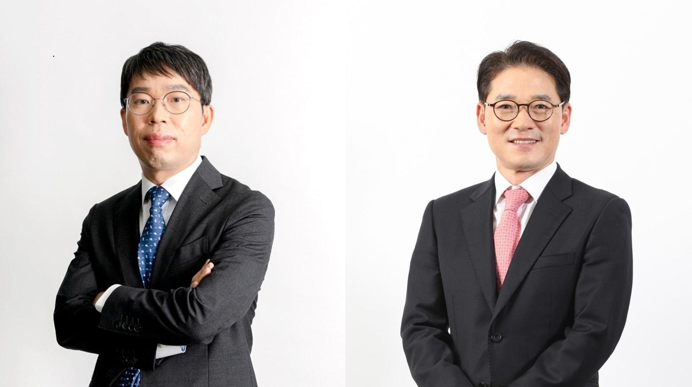 본문 이미지 - 왼쪽부터 장성원 골프존홀딩스 신임 대표이사, 최덕형 골프존커머스 신임 대표이사 (골프존 제공)